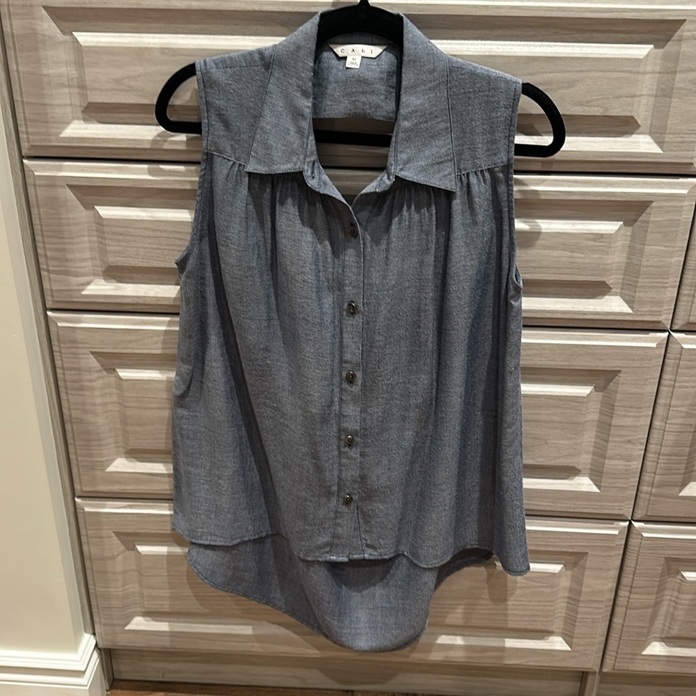 Blue Sleeveless Button-Up Top